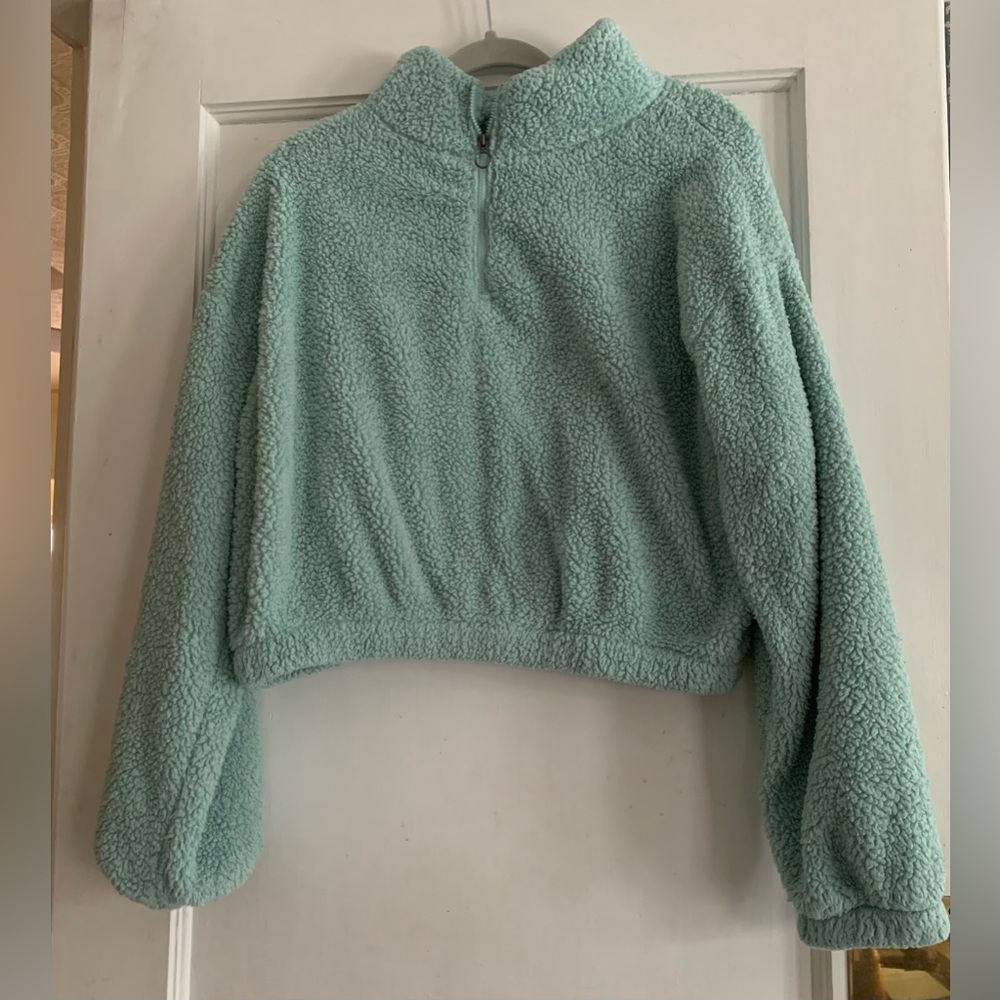 Mint Green Sherpa Fleece L Roomy Short VSCO Girl Soft Pastel Cozy